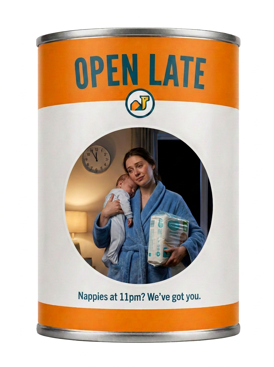Open late — nappies at 11pm? We've got you.