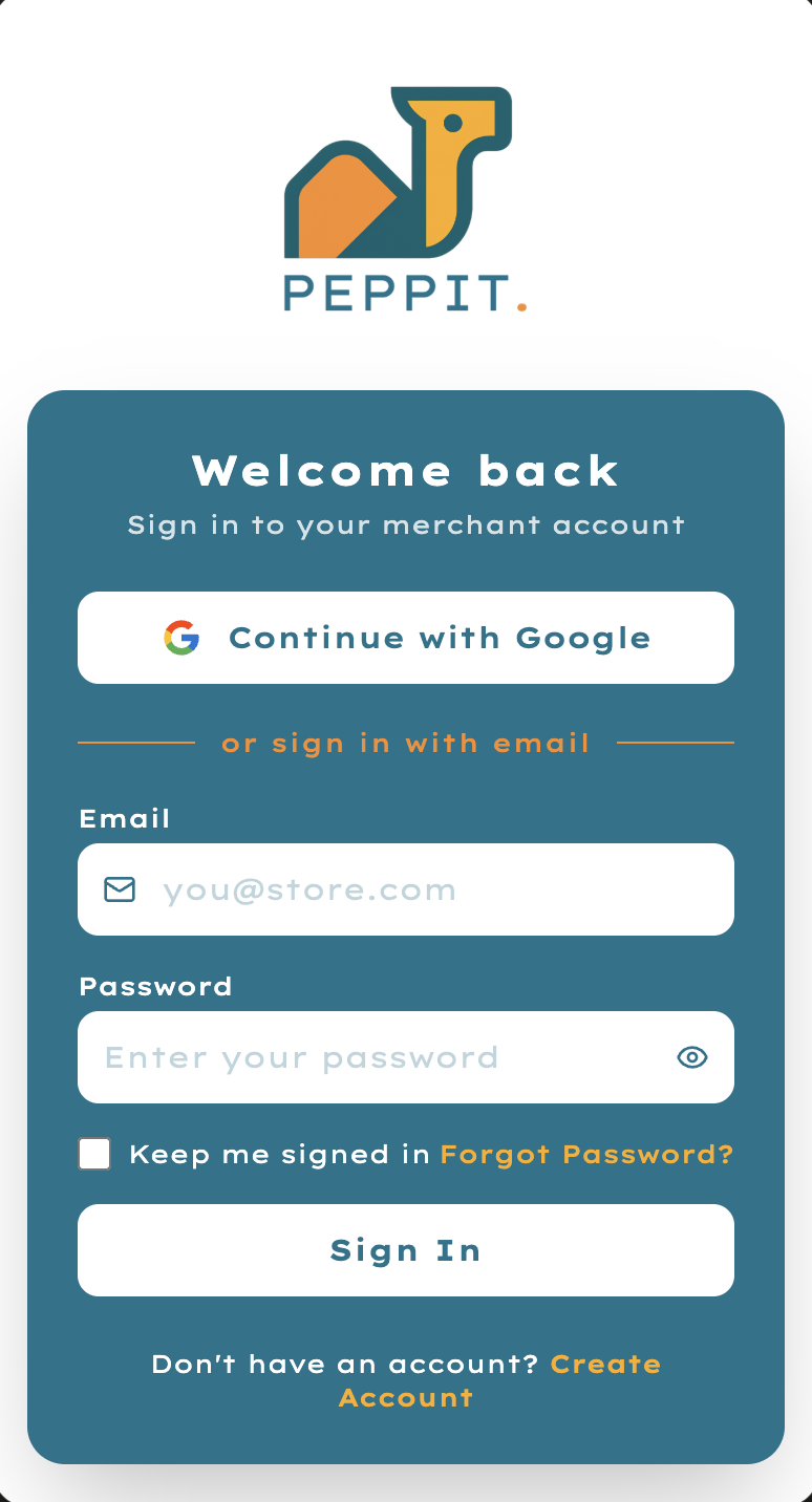 Sign up — Peppit app screenshot